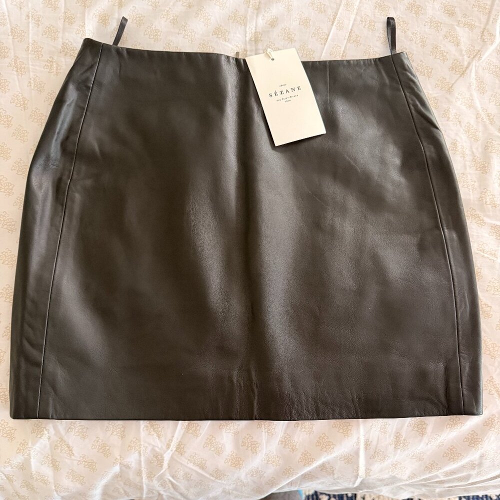 Sezane Black Harlow Leather Skirt Size 38 NWT